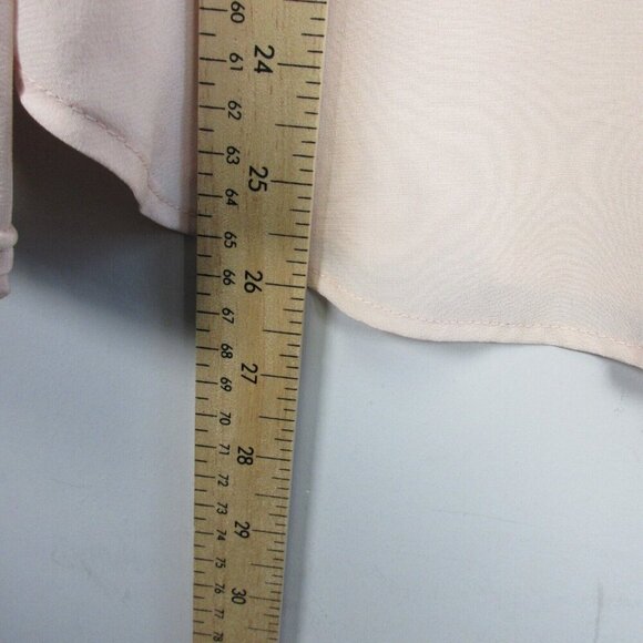 Club Monaco Silk Button Up Blouse Women M Peach Ruffle Long Sleeve Classy 128 - Picture 12 of 13
